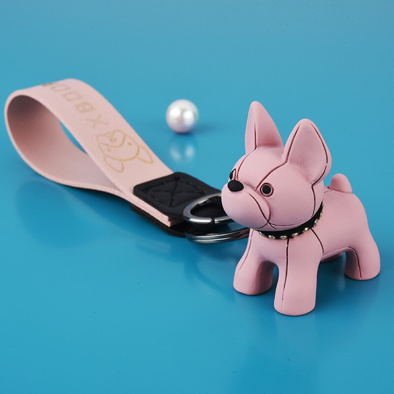 Fashion Punk French Bulldog Keychain PU Leather Dog Keychains for Women Bag Pendant Jewelry Trinket Men's Car Key Ring Key Chain