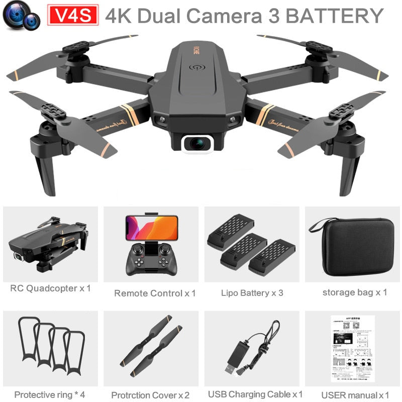 4DRC V4 RC Drone 4K 1080P HD Wide Angle Camera WiFi Fpv Dual Camera Foldable Quadcopter Real Time Transmission Dron Gift Toys