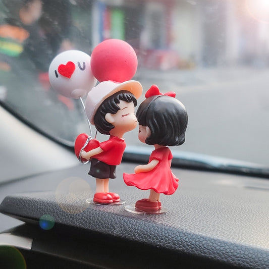 Anime Couples For Car Ornament Model Cute Kiss Balloon Figure Auto Interior Decoration Pink Dashboard Figurine Accessories Gifts